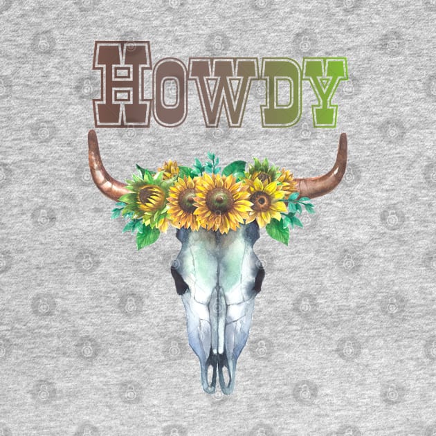 Howdy Cow Skull with Sunflowers Graphic Design by AdrianaHolmesArt